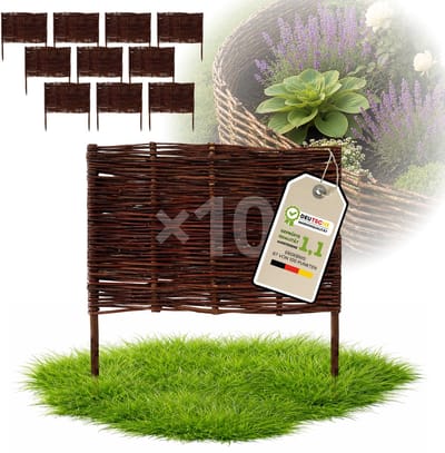 Floranica Set van 10 Bedrand van wilgenhout 60 cm x 60 cm Wilgenhek insteekhekwerk Tuinafscheiding van wilg Wilgenvlechtwerk Tuinhek Gazonrand Palissade van wilgentenen