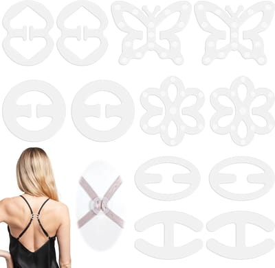 12 Pcs Bra Clips voor Racerback, Converter voor Ondersteuning en Versteviging, Antislip Haakjes voor Verborgen Bandjes en Controle over Dekking (6 Soorten)