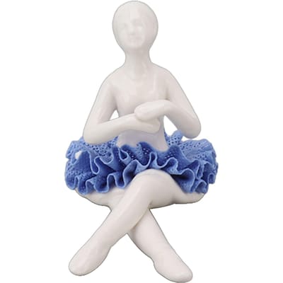 Statue de Ballerine Belle Humeur Détendue Figurine de Danseuse de Ballet en Céramique Délicate avec Robe Bleue pour white