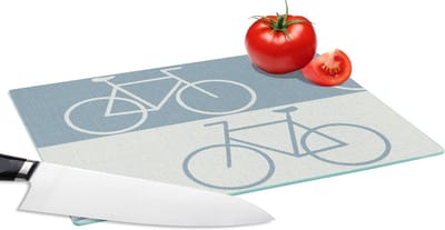 Glazen Snijplank - 28x20 - Fiets - Blauw - Patroon - Snijplanken Glas