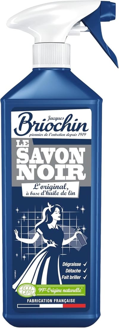 Briochin Kant-en-klare zwarte zeep met lijnolie reinigt, maakt los en laat glanzen – Ecocert – Gemaakt in Frankrijk – Recyclebare fles – 750 ml verstuiver