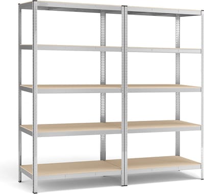 2-delige set opbergrek - stellingkast - metalen planken - gegalvaniseerd staal - MDF - 60cm x 120cm x 200cm