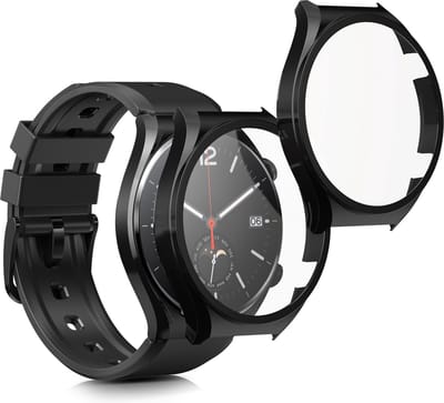 kwmobile 2x cover geschikt voor Xiaomi Watch S1 - Fitnesstracker cover van gehard glas en kunststof frame set zwart / zwart