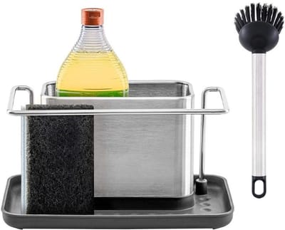 Famanu - Spoelbak organizer RVS minimalistisch, keuken organizer voor sponzen en afwasmiddel, duurzaam en makkelijk schoon te maken