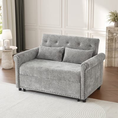 HAUSS SPOLE Slaapbank - 3-In-1 Tweezitsbank - Verstelbare Rugleuning En Uitschuifbed - Voor Kleine Woonruimtes En Logees - Chenille Grijs