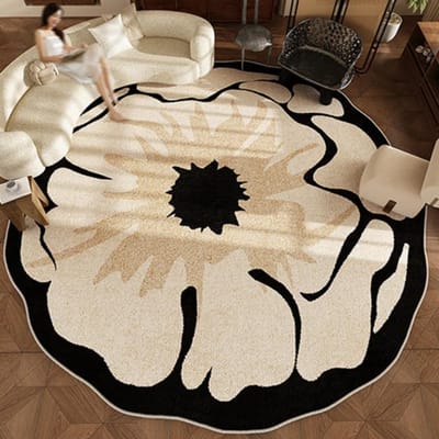 Retro Stijl Tapijten voor Woonkamer Grote Ruimte Slaapkamer Decoratie Tapijt Huis Wasbaar Zacht Studiekamer Kleed Bloemvorm Antislip Vloermat 140x140CM