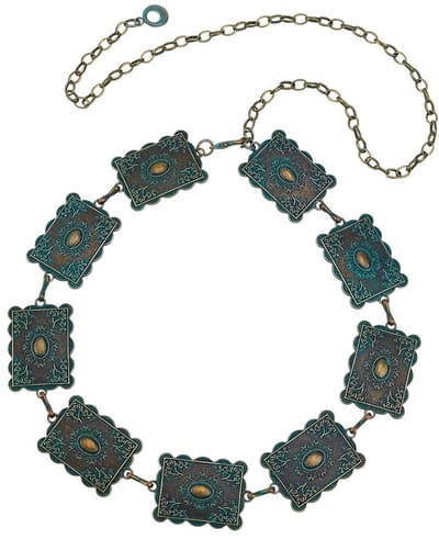 Dailygoods- Riem Antiek Brons - Turquoise Riem - Schakelketting - Dames Accessoire - 23,6 cm - Tibetaanse Stijl - Ceintuur
