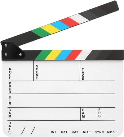 Acryl Filmklapper - Regisseur Klapbord - Filmproductie - Helder Geluid - 30x25cm - Wit Bord Gele Streep