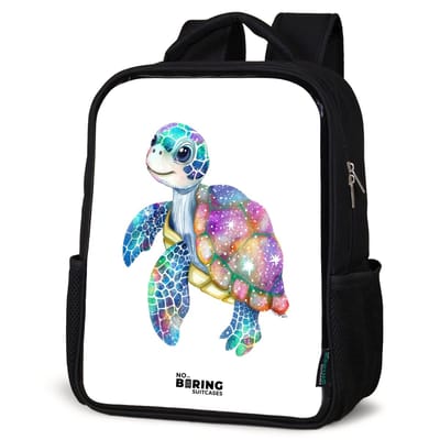 NoBoringSuitcases.com® - Rugzak zwart - Schooltas jongen & meisje - zeeschildpad vol kleuren - Rugtas voor school - Boekentas kind - Schoolrugzak - Kinderrugzak