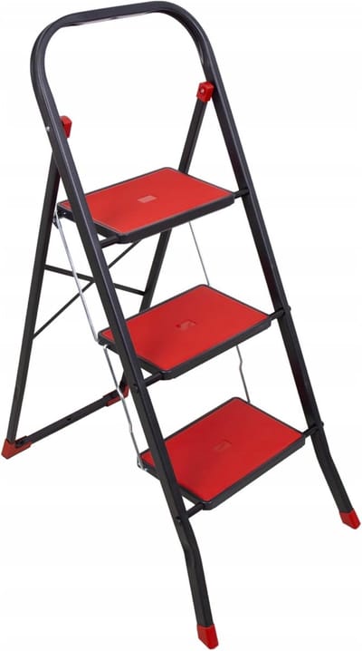 Inklapbare trap - Huishoudladder - Huishoudelijk werk - Antislip treden - 3 treden - Rood-zwart