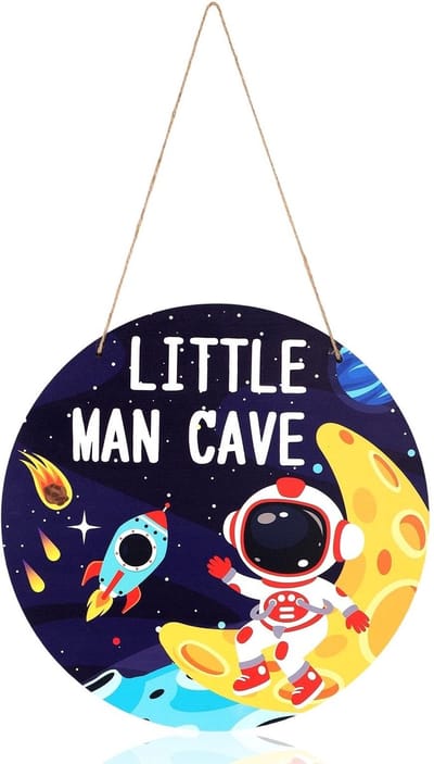Dailygoods- Wanddecoratie Ruimtethema - Houten Plaquette 30x30x0,5 cm - Kinderkamerdecoratie - Jongenskamer - Speelkamer - Duurzaam Materiaal - Muurdecoratie