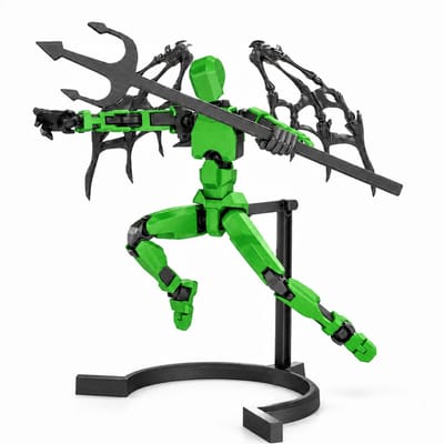 Enluxe BUILD-A-TITAN - T13 Stick Action Figure Special Aetherion met Vleugels + Stand - Kleur Donker Groen / Zwart - Flexibele Beweegbare Pop, Verwisselbare Handen en Speelgoedwapens, Creëer je Eigen Gevechtsscene DIY