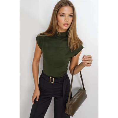 Aansluitende Mock Neck Kapmouw Gebreide Blouse