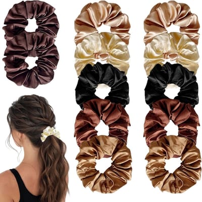 12 stuks premium satijnen scrunchies haarelastiekjes voor vrouwen, zachte en elastische paardenstaart houders in 6 trendy kleuren, ideaal voor elke gelegenheid