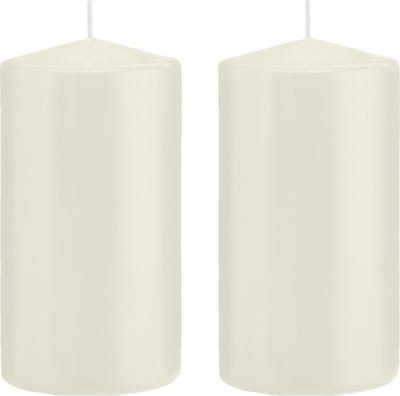 Trend Candles Cilinderkaars/stompkaars - 2x - ivoorwit - 8 x 15 cm - 69 branduren - horeca kaarsen