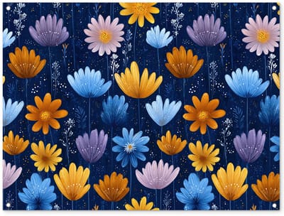 Tuinposter 120x90 cm - Tuindecoratie Bloemen - Patroon - Blauw - Contrast - Poster voor in de tuin - Buiten decoratie - Schutting tuinschilderij - Tuindoek muurdecoratie - Wanddecoratie balkondoek