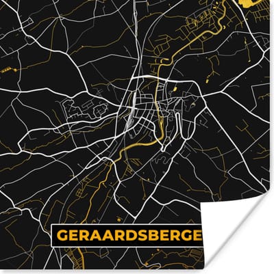 Poster Goud - Stadskaart - Geraardsbergen - Plattegrond - Kaart - 100x100 cm XXL