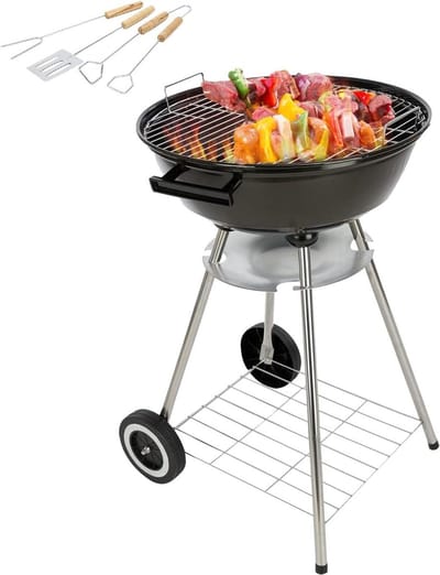 Houtskoolgrill met Accessoires 50cm x 49cm x 73cm Zwart/Zilver - Inclusief Grillrooster Barbecue
