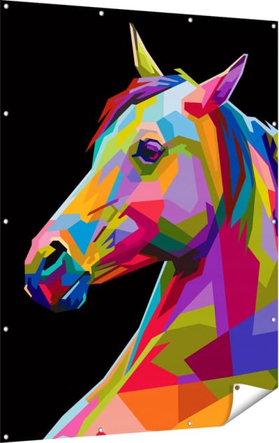 Gards Tuinposter Kleurrijke Paardenkop - Paard - Abstract - 120x160 cm - Tuindoek - Tuindecoratie - Wanddecoratie buiten - Tuinschilderij