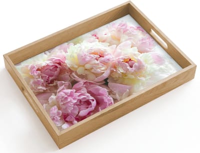 Dienblad hout 40x30 cm - Schootdienblad - Vintage - Bloemen - Rozen - Natuur - Borrelplank rechthoek - Plateau dienbladen