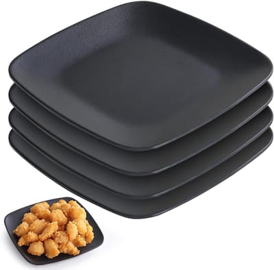 Vierkante zwarte serveerborden van melamine, 17 x 17 x 2 cm, ideaal voor sushi, snacks en desserts (6 stuks)