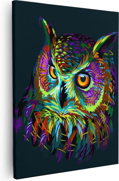 Artaza Canvas Schilderij Dierenkop Uil - 40x50 cm - Wanddecoratie Abstract - Muurdecoratie Kleurrijk - Kamer Accessoires Pop Art