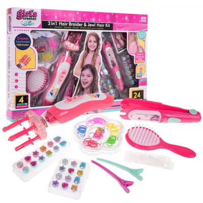 Playos® - Haarvlechter - met Haarjuwelen - Roze - Kinderen - Haarkraal Vlechter - Hair Braider - Vlecht Hulpstuk - Vlechter - Speelgoed - Haar Vlechter Machine