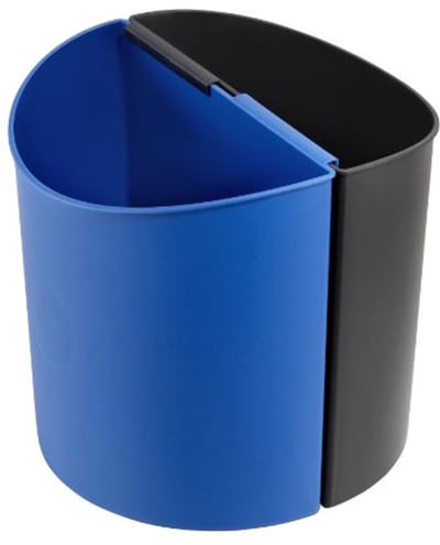 Dubbele Recyclingsprullenbak voor Bureaus - Zwart en Blauw - 3 Gallons