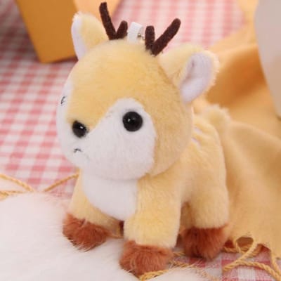 Peluche Animal Cerf Peluche Faon Porte-clés Charme de Sac Porte-clés Cerf en Peluche 10cm Porte-clés Pendentif Poupée Élan Moelleuse Cadeaux de Noël jaune-clair
