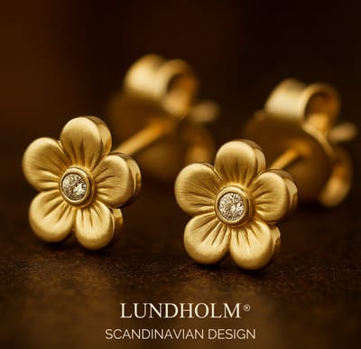 Lundholm Oorknopjes Dames Bloem Goudkleurig - Premium Stainless Steel Gold Plated Jewellery - Kleine Oorbellen Studs Bloemetje - Luxe Vrouwen Cadeautjes Cadeaus - My Astrid Serie - Geschenkverpakking