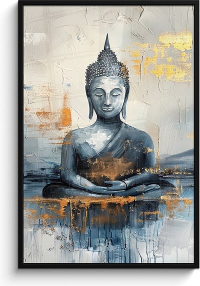 Poster in lijst - Fotolijst 80x120 cm - Posters - Buddha - Goud - Abstract - Modern - Posterlijst zwart - Decoratie - Wanddecoratie woonkamer - Muurdecoratie slaapkamer