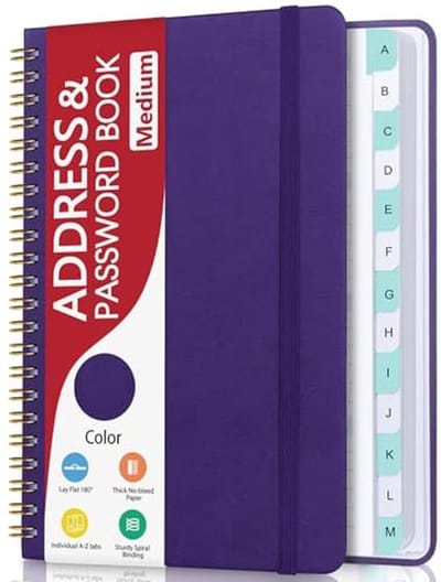 Adresboek met spiraalbinding en alfabetische tabbladen - 14,5 cm x 19,6 cm