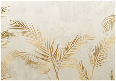 WALLARENA - Fotobehang - 150x105 cm - Fototapete met palmbladeren op beton, veren voor slaapkamer en salon