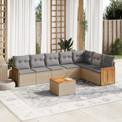 vidaXL - 8-delige - Loungeset - met - kussens - poly - rattan - beige