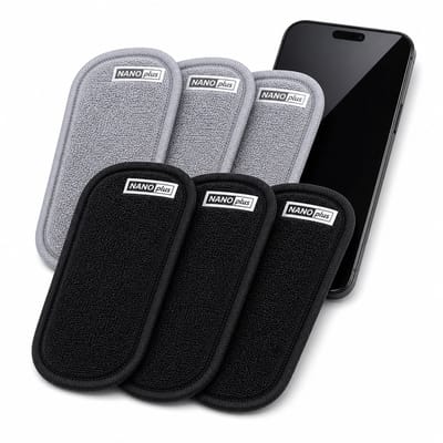Nano Plus Microvezel Doekjes – Reinigingsdoekjes voor Telefoon, Bril & Laptop – Streeploos Schoon – 6 Stuks-grijs/zwart
