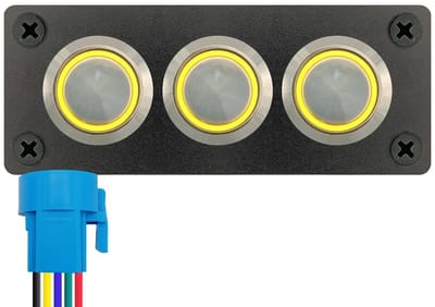 ProRide Metalen drukschakelaar 220V ON-OFF - Inbouwpaneel drievoudig - 22mm - IP67 - LED indicatie Geel