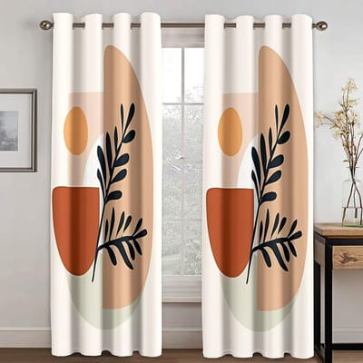 2 stuks Abstract Boho Mid-Century Gordijn Modern Minimalistisch Geometrisch Palmbladeren Bloemen Plant Gordijnen Decor Voor Slaapkamer Raam (50W130H)x2(CM)&Rod Pocket