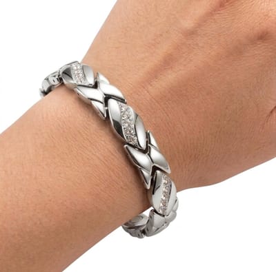 Zilverkleurig schakel armband dames met strass steentjes roestvrijstalen armband geometrisch design verstelbare armband luxe metalen sieraden voor dagelijks gebruik en feestelijke gelegenheden