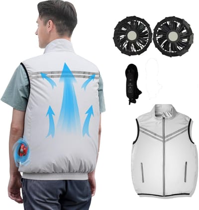 Koel vest-koelvest heren-koelvest-Kan worden aangesloten op een powerbank-Ventilator Elektrische Koeling Luchtmantel-2 koelventilatoren-Geschikt voor buitenwerk, buitenavonturen en wandelen-L