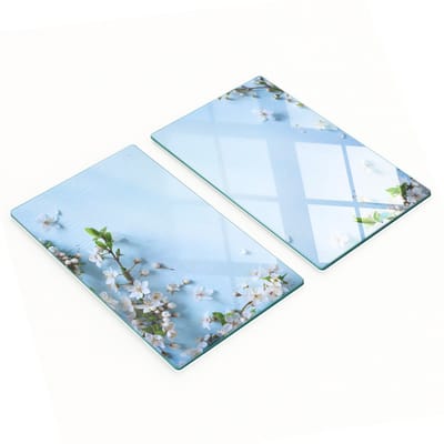 Decoratieve glazen snij- en serveerplanken met kersenbloesemmotief, 2x30x52 cm