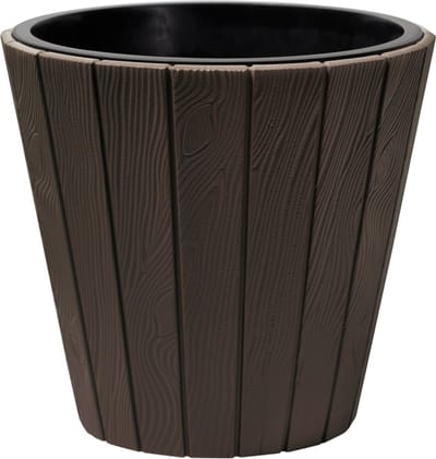 Prosperplast Plantenpot/bloempot Wood Style - buiten/binnen - kunststof - donkerbruin - D35 x H32 cm - met binnenpot