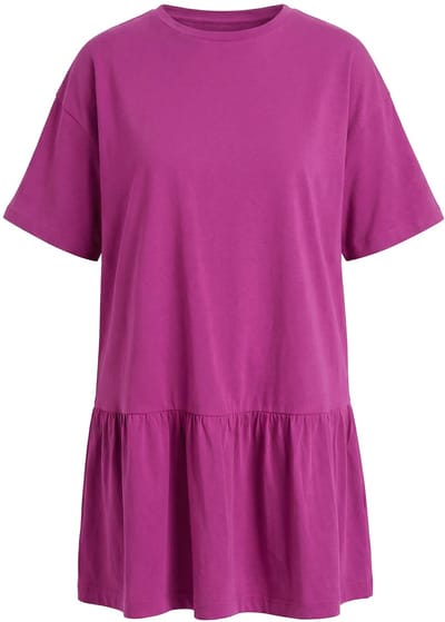 Studio Untold - Dames - Jersey jurk A-lijn zoomvolant korte mouwen - Magenta - Maat 46+