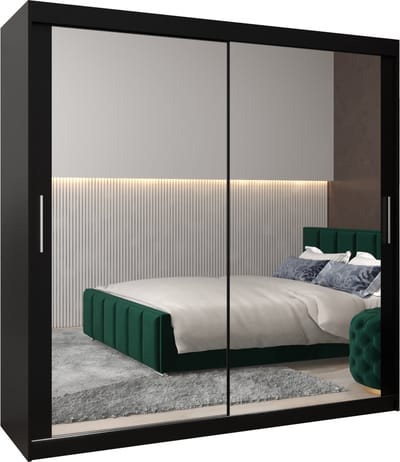 InspireMe - Kledingkast met 2 schuifdeuren, Modern-stijl, Kledingkast met planken (BxHxD): 200x200x62 - TORM III 200 Zwart Mat
