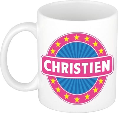 Bellatio Decorations - Christien voornaam - koffiemok - beker - wit/roze - 300 ml - Cadeau - Dames - Collega - Moederdag - Verjaardag