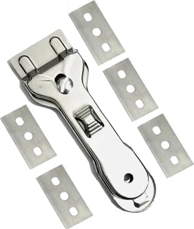Benson Kookplaat schraper - Metaal - Inclusief 5 reserve mesjes - Ergonomisch ontwerp - Veilig voor glas en keramiek