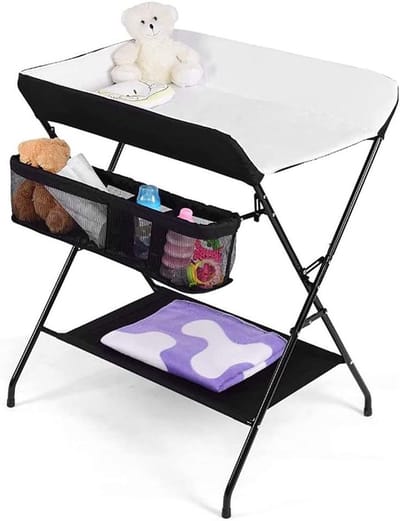 Babyverzorging Tafel - Opvouwbare Commode - Baby Aankleden - Met Veiligheidsgordel - 79 x 55.5 x 96 cm - Zwart Wit