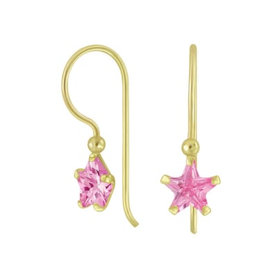 Joy|S - Zilveren classic ster oorbellen - zirkonia roze - oorhangers - gold plated