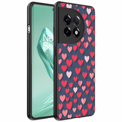 Geschikt voor OnePlus 12R Telefoonhoesje met Roze en Rode Hartjes Opdruk - TPU Backcover Case With Rosé and Red Heart Design - Smartphonica geschikt voor OnePlus 12R