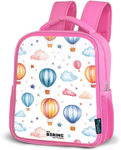 NoBoringSuitcases.com® - Rugzak roze - Schooltas meisjes - Gekleurde luchtballonnen met sterren en wolken - Kinder rugtas meisje - Boekentas kind - Kinderrugzak voor school - Schoolrugzak