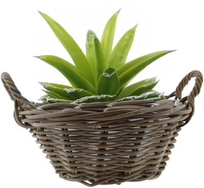 Van der Leeden Mand met hengsels - bruin - D43 x H18 cm - rotan - gevlochten riet - mand - opbergen - opbergmand - bloemen/planten